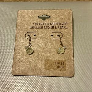 New 14K Gold over Silver Genuine Stone & Pearl on Wire Earrings